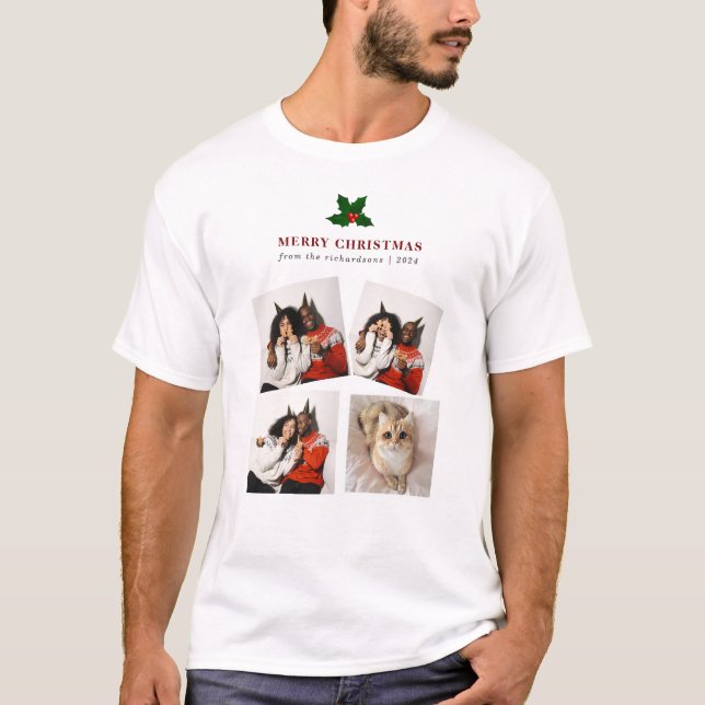 Elegant Christmas Floral Family Photo Collage T Shirt (Framsida)