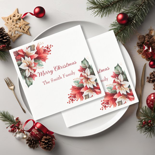 Elegant Christmas Floral Poinsettia Paper Napkins Pappersservett (Skapare uppladdad)