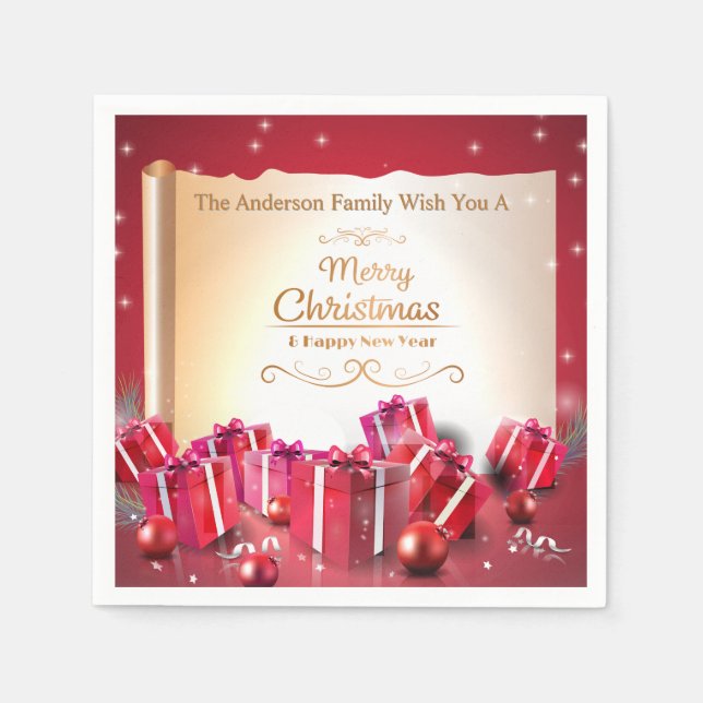 Elegant Christmas Gift Boxes Red Silver Holiday Pappersservett (Framsidan)