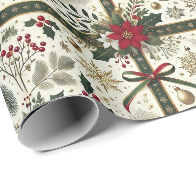 Elegant Christmas Gift Wrap with Snowflakes Presentpapper (Rullad Hörn)