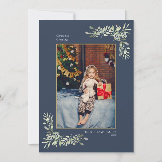 Elegant Christmas Gold Geometric Greenery Photo Julkort (Framsida)