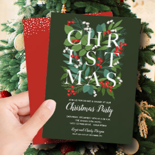 Elegant CHRISTMAS Greenery Party Inbjudningar