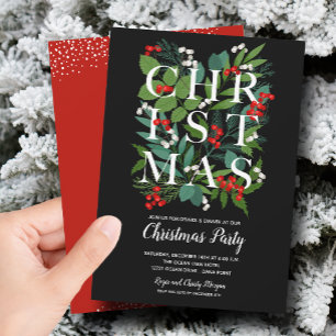 Elegant CHRISTMAS Greenery Party Inbjudningar