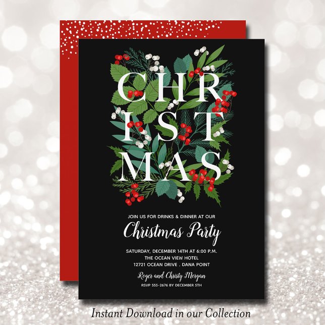 Elegant CHRISTMAS Greenery Party-inbjudningar (INSTANT DOWNLOAD available in our collection - CHRISTMAS Greenery Party Invitations)