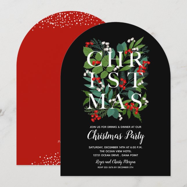 Elegant CHRISTMAS Greenery Party-inbjudningar Inbjudningar (Fram/baksida)