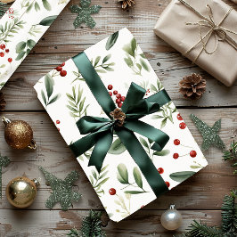 Elegant Christmas Greenery & Red Berries Holiday Presentpapper