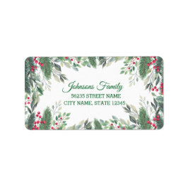 elegant christmas Greenery Red grönt Adressetikett