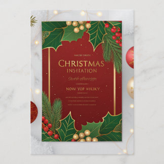 Elegant Christmas Greeting Cards – Red & Green Hol Inbjudningar