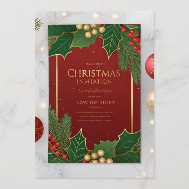 Elegant Christmas Greeting Cards – Red & Green Hol Inbjudningar (Framsida)