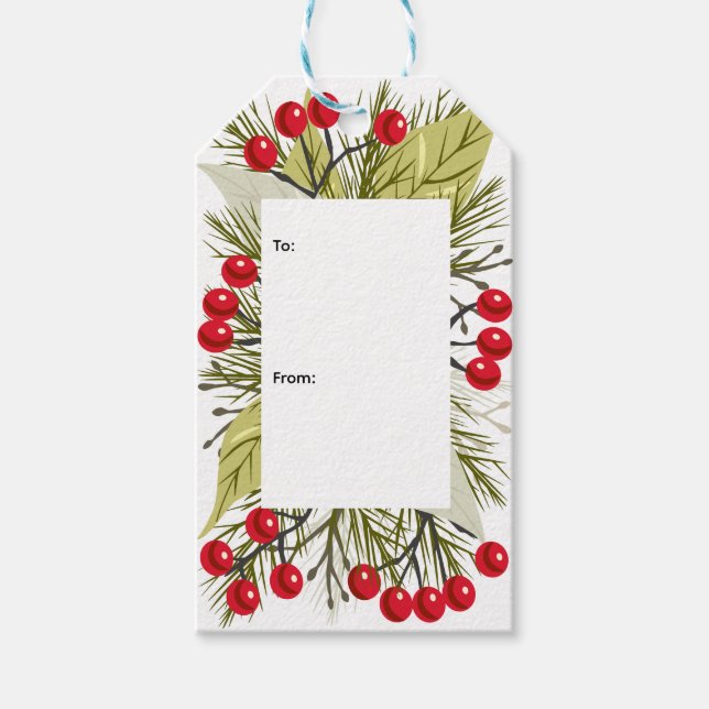 Elegant Christmas/Holiday Holly Presentetikett (Framsidan)