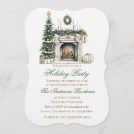 Elegant Christmas Holiday Invitation Fireplace Inbjudningar
