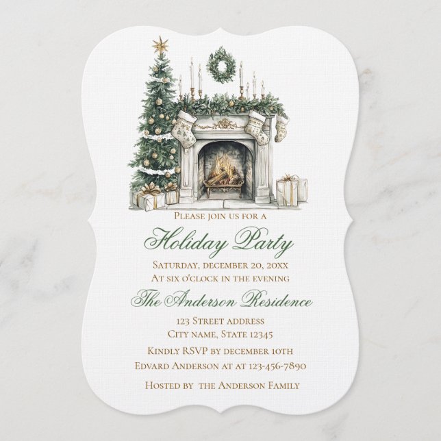 Elegant Christmas Holiday Invitation Fireplace Inbjudningar (Framsida)