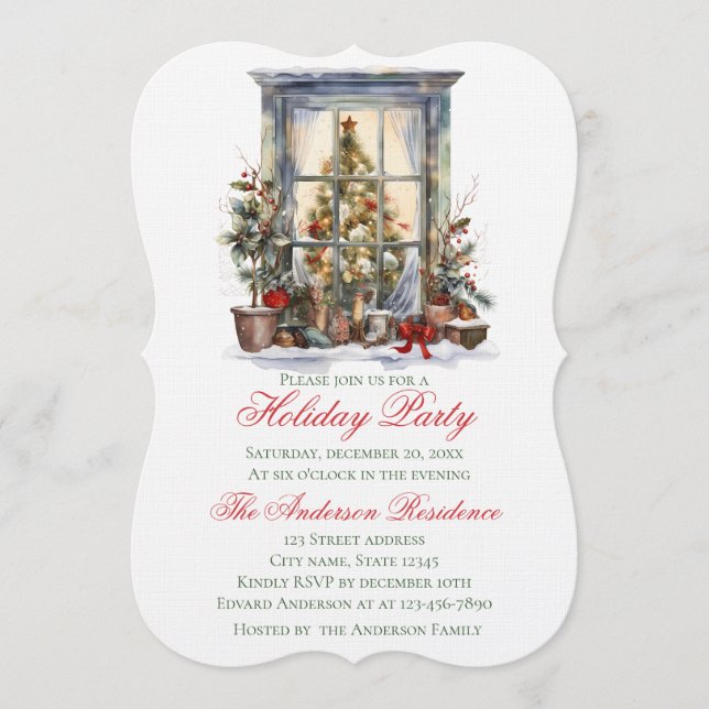 Elegant Christmas Holiday Invitation Window Inbjudningar (Framsida)