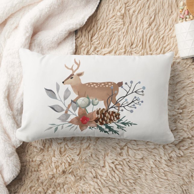 Elegant Christmas Holiday Watercolor Deer Lumbarkudde (Filt)