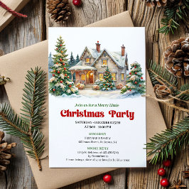 Elegant Christmas House Watercolor Holiday Invite Inbjudningar