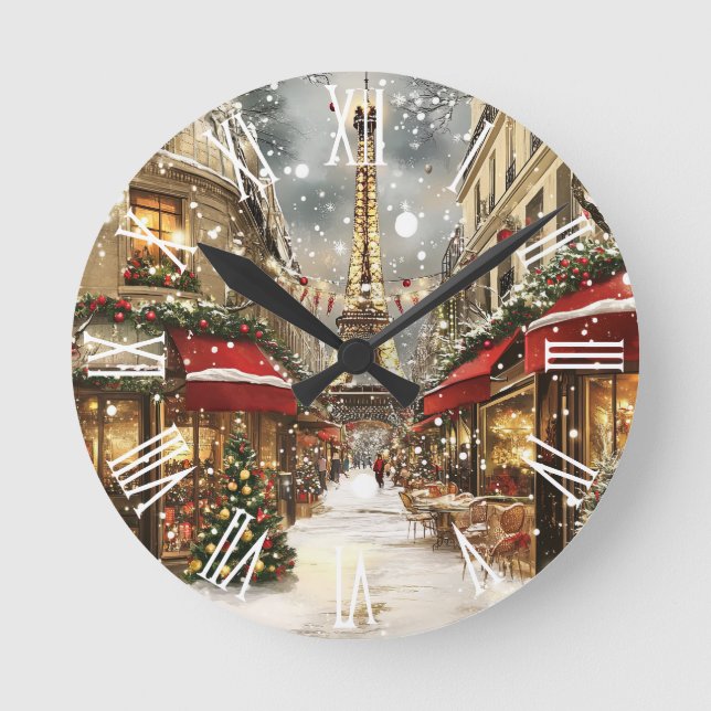 Elegant Christmas in Paris Holiday  Rund Klocka (Framsida)