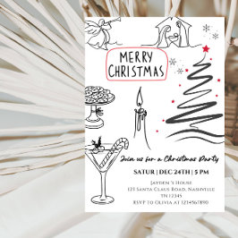Elegant Christmas Line Art Party  Inbjudningar
