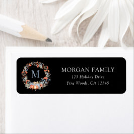 Elegant Christmas Monogram Wreath Return Address Returadress Etikett