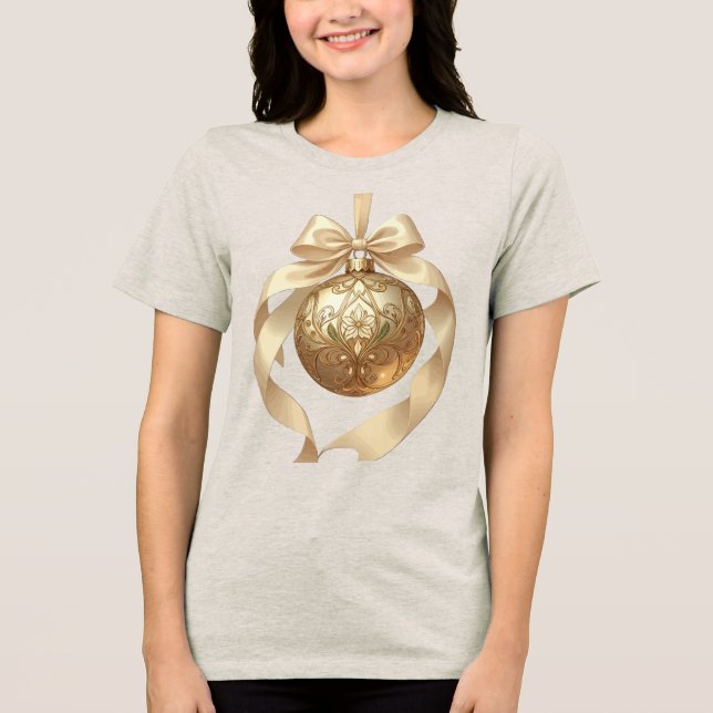 Elegant Christmas Ornament Beige and Brown T Shirt (Framsida)