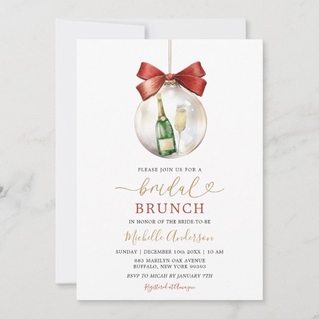 Elegant Christmas Ornament Prosecco Bridal Brunch Inbjudningar (Framsida)