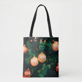 Elegant Christmas Ornaments on Evergreen Tote Bag Tygkasse