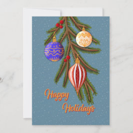 Elegant Christmas Ornaments on Pine Branch Julkort