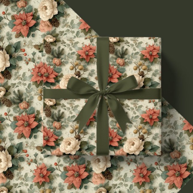 Elegant Christmas Peach and Cream Floral Gift Presentpapper (Skapare uppladdad)