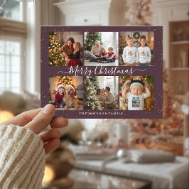 Elegant Christmas Photo Collage Helg Vykort