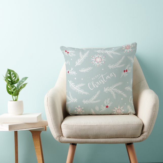Elegant Christmas Pillow with Pine & Script Kudde (Stol)