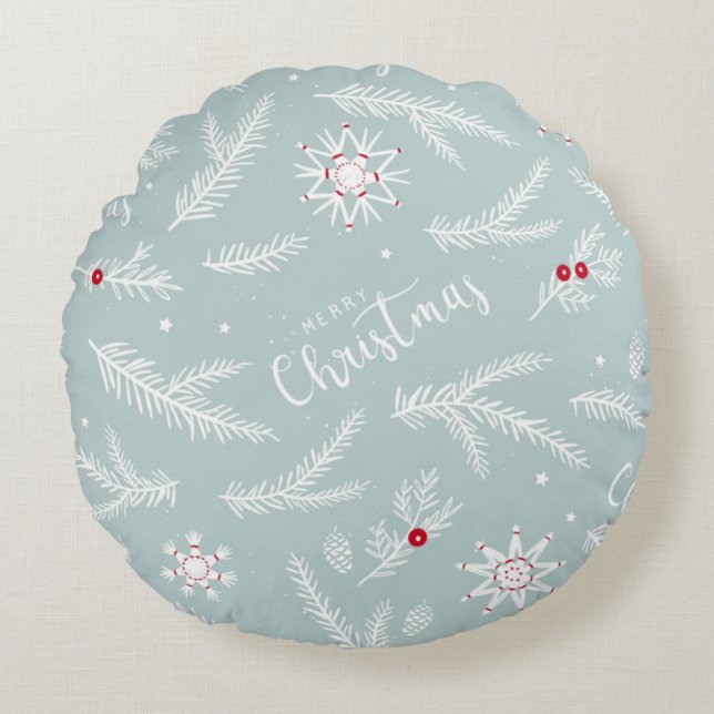 Elegant Christmas Pillow with Pine & Script Rund Kudde (Framsidan)