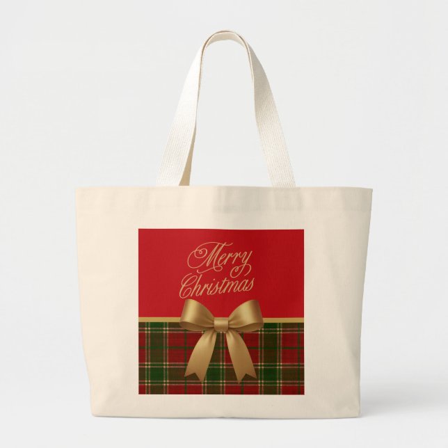 Elegant Christmas Plaid Collection with Gold Bow Jumbo Tygkasse (Framsidan)