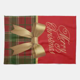 Elegant Christmas Plaid Collection with Gold Bow Kökshandduk