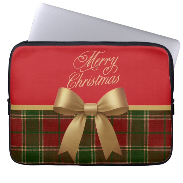 Elegant Christmas Plaid Collection with Gold Bow Laptop Fodral (Framsidan)