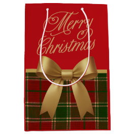 Elegant Christmas Plaid Gift Bag with Gold Bow