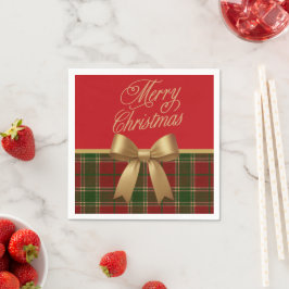 Elegant Christmas Plaid Napkin with Gold Bow Pappersservett