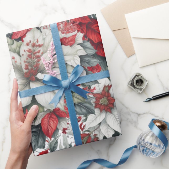 Elegant Christmas Pointsettias  Presentpapper (Gifting)