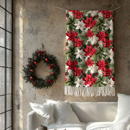 Elegant Christmas red and white poinsettia Holiday Fleecefilt