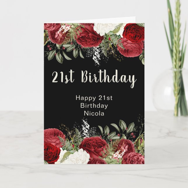 Elegant Christmas Red Flowers Birthday Party  Kort (Framsida)
