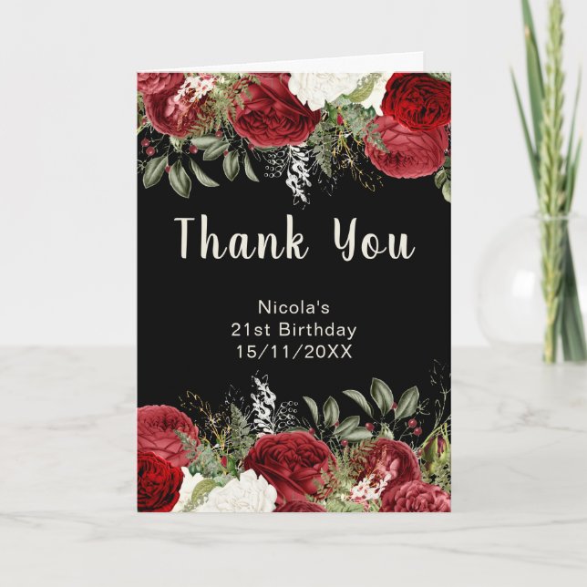 Elegant Christmas Red Flowers Birthday Party Tack Kort (Framsida)
