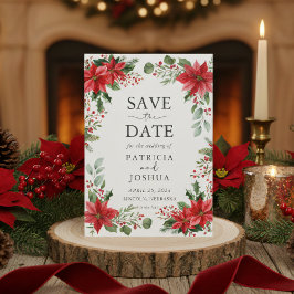 Elegant Christmas Save the Date with Poinsettias Spara Datumet