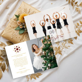 Elegant Christmas Snowflake Red & Gold 2 Photos Julkort