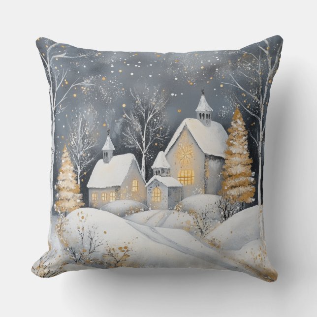 Elegant Christmas Throw Pillow – White and Gold Kudde (Framsida)