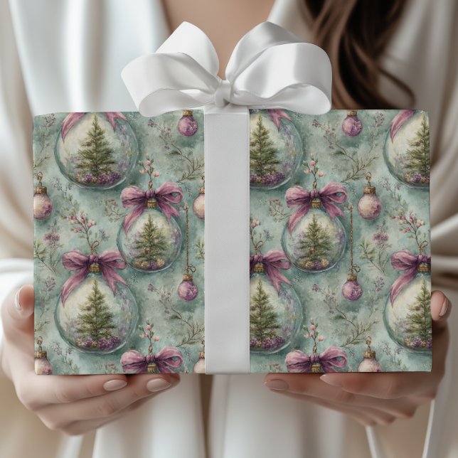 Elegant Christmas Tree & Bauble Watercolor Gift Presentpapper (Skapare uppladdad)