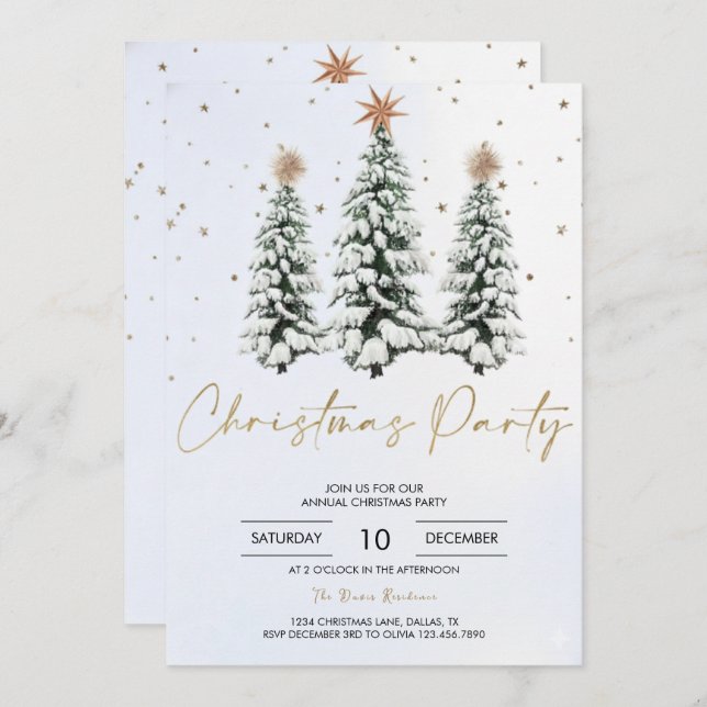 Elegant Christmas Tree Holiday Party Invitation Inbjudningar (Fram/baksida)