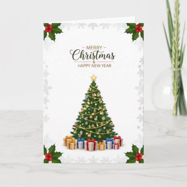 Elegant Christmas Tree & Holiday Wishes Card Kort (Framsida)