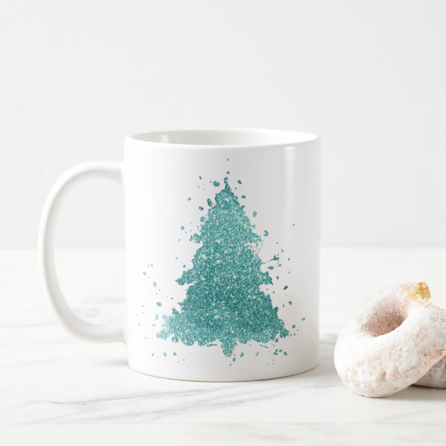Elegant Christmas Tree | Luxe Aqua Teal Splatter Kaffemugg (Med munk)
