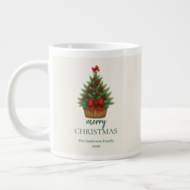 Elegant Christmas Tree – Red Ribbon  Jumbo Mugg (Vänster)