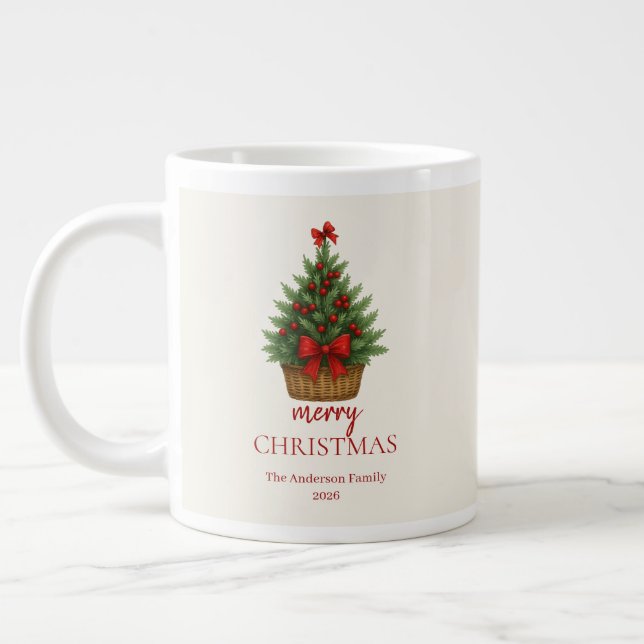 Elegant Christmas Tree – Red Ribbon  Jumbo Mugg (Vänster)
