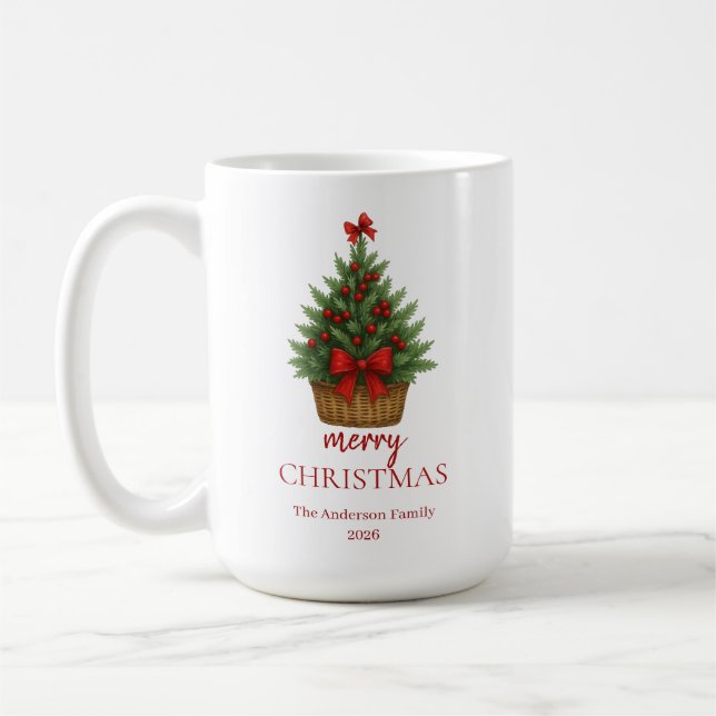 Elegant Christmas Tree – Red Ribbon  Kaffemugg (Vänster)