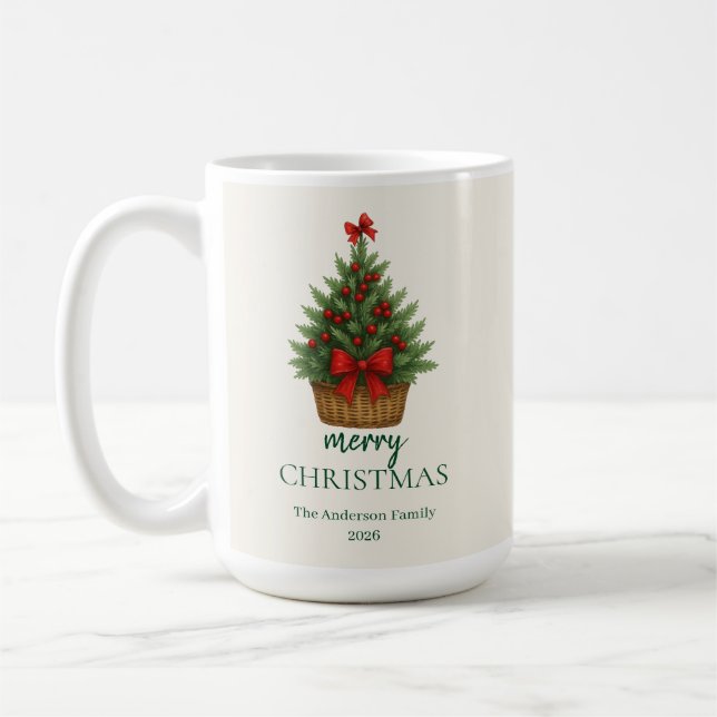 Elegant Christmas Tree – Red Ribbon  Kaffemugg (Vänster)